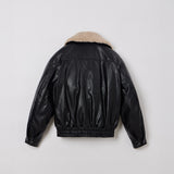 WOMAN ファーカラーファイトジャンパー BLACK