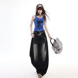 Vintage Slub Curved Wide Leg Denim Pants