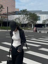 Y2K Back Point X Strap Bijo Wide Loose Fit Denim Long Pants (Black)