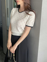 Caron Color Matching Openwork Puff Short Sleeve Knit