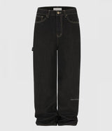 [Non-fade] Twist embroidered wide denim pants