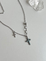 sif color twin cross turquoise vertical double ball short long layered gemstone necklace