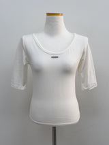 Pintuck U-Neck Elbow Length T-Shirt