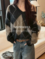 [F/W] Argyle brush v neck knit(2color)