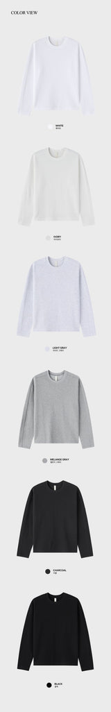 ルックネードワッフルセミクロップラウンドカットロングスリーブTシャツ