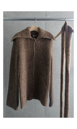 Earl grey alpaca cardigan (muffler set)