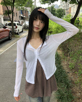アモシースルーリブロングスリーブカーディガン