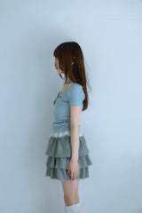 レースフリルTシャツ(ブルー)