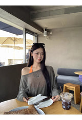 ルーズフィットオフショルダーレイヤードセットロングスリーブTシャツ