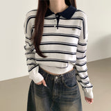 Coloring Hem Banding Stripe Long-Sleeved Knitwear