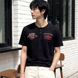 スラブヘンリーネッククロップドTシャツユニオンジャック ブラック