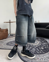 Epearl pintuck Bermuda denim pants
