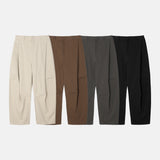 Unbalanced pintuck curved pants