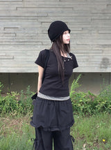 Fomit Diagonal Snap Button Slim Short Sleeve T-Shirt