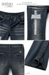 Cross-washed long semi-bootcut denim
