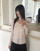 Vento Basic See-Through Sleeveless Cardigan Set