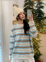 Multi Border Wool Hairy Loose Knit (2color)