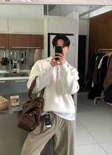 Nade Washable Overfit High Neck Turtle Semi-Zip-Up Knit