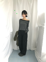 フェミニンフラットネックロングTシャツ