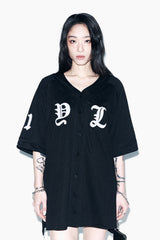 CUBIC APPLIQUE MESH BASEBALL JACKET BLACK