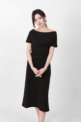 Off-Shoulder Slit Long Onepiece Black