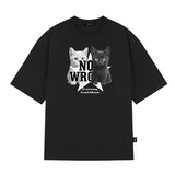 ノーキャットディスクリみネーションオーバーフィット半袖Tシャツ Neko sabetsu hantai_BLACK