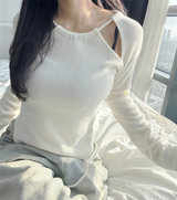 (UNIQUE + HIP / DELICATE 🤍🩶 / YEAR-END LOOK / CASUAL) BACK POINT + THREE-HOLE LIP U-NECK SLIT TOP