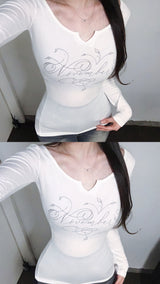 ローズ レタリング スリムフィット Tシャツ
