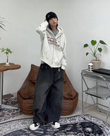 Rough Curved Washed Denim Pants