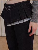 rirri Raw Denim Straight-leg Versatile Jeans with Detachable Pleated Waist Skirt