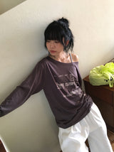 Gauss Loose Fit Printing Off-Shoulder Long Sleeve Tee