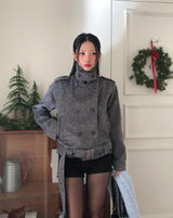 Faye Belted High Neck Double Jacket