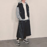 layered deconstructed denim capri shorts_blue