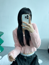 ANGORA CROP HOOD ZIP-UP🖤🩷💛🤎💚 - 6 COLORS