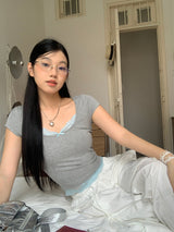Sky Lace Gray Short Sleeve Tee