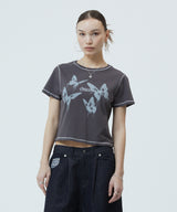 ピグメントバタフライゴスクロップTシャツ_チャコール