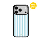 【MADE】パステル ストライプ スカイブルー アイフォン ケース [Glossy Glass/Magsafe]