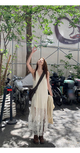 long lace frill sleeveless dress