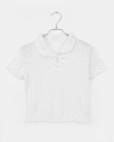 Soming Flower Round Collar Frill Short-Sleeved T-Shirt