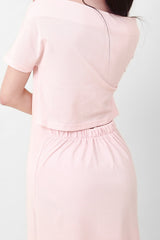 Off-Shoulder Slit Long Onepiece Pink