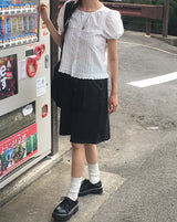 トクティ カットオフ ピンタック デニム バミューダ ショーツ