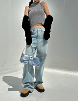 (UNISEX) RIVER DAMAGE UNIQUE WIDE LIGHT BLUE UNISEX PANTS