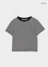 [B-BASIC] Stripe Cap Sleeve Short Sleeve T-shirt 2SIZE