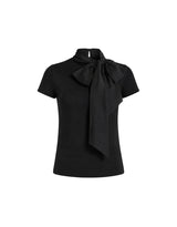 [PRE- FALL] ダリアサテンリボンスカーフスリムハーフスリーブトップ Black