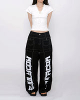 Monster Lettering Stitch Wide Denim Pants