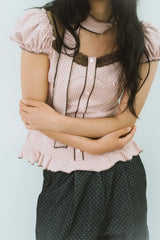 CHEEK DOT PUFF BLOUSE SCARF SET 