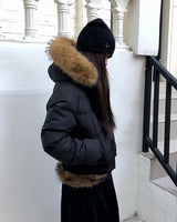 Rayun Fur Hood Short Zip-Up Padding Jacket