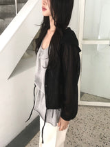 Summer knit hooded zip-up