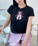 バレットシューズリボンTシャツ_ブラック