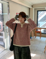 マーデンヘアリーストライプボタンニット